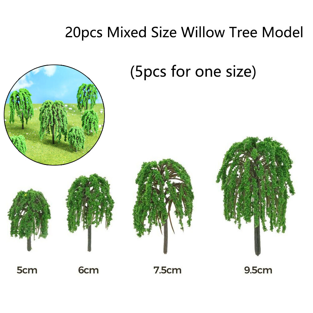 20pcs Mixed Size Willow Tree Model Train Railway Architecture Scenery Landscape