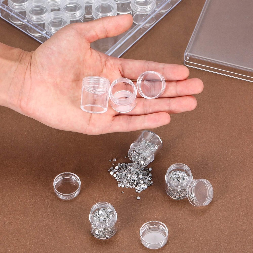 Versatile Clear Plastic Storage Box with 30 Jars - Organize Crafts & Small Items