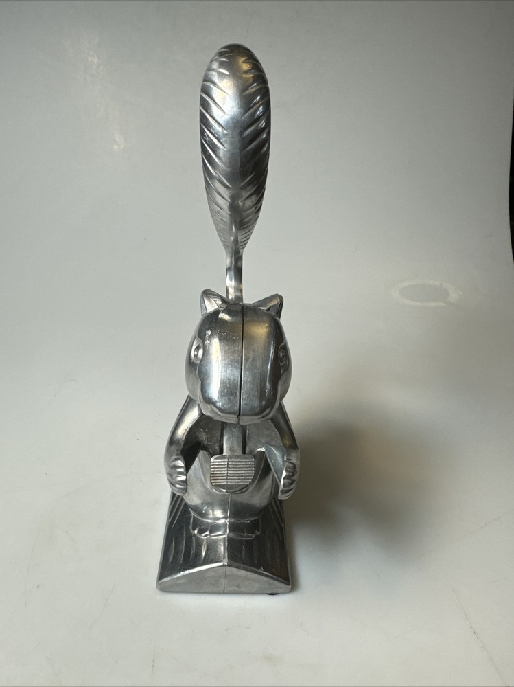 Vintage Squirrel Figural Cast Aluminum Nut Shell Cracker Long Tail Handle Retro