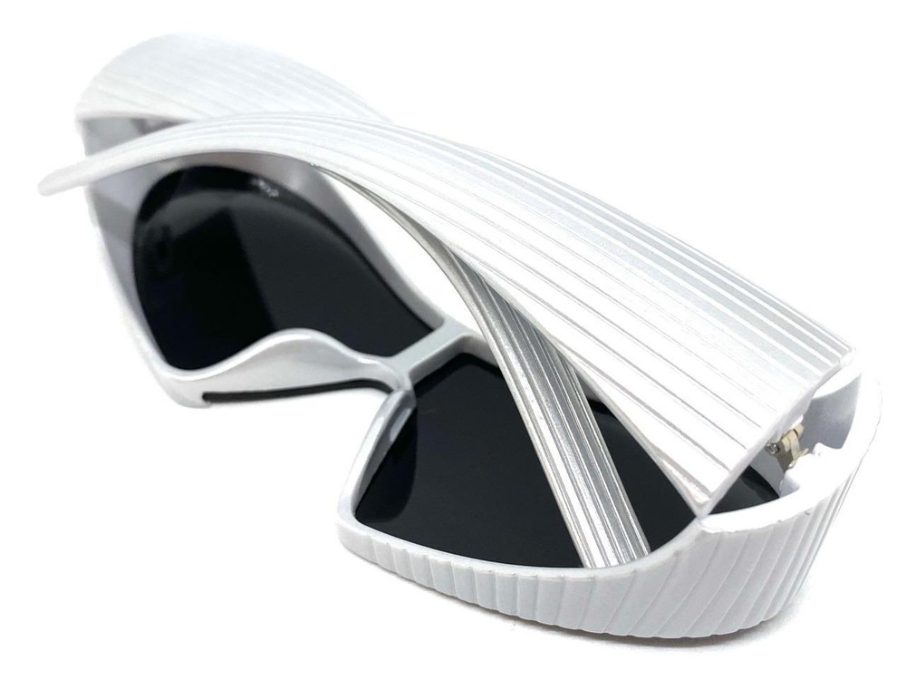 Futuristic Space Robot Modern Shield Party Raver SUN GLASSES Large Silver Frame