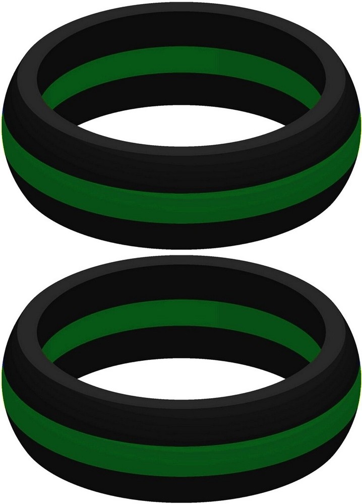Two (2) Thin GREEN Line Silicone Rings Active Wedding Band Replacement Pick Size