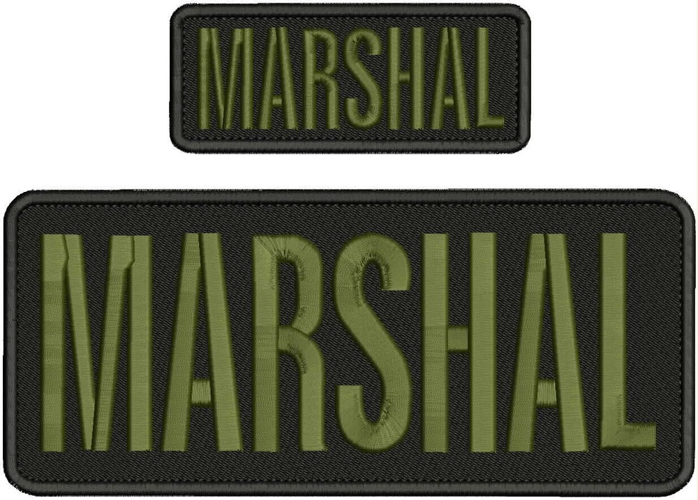 MARSHAL EMB PATCH 4X10 AND 2X5 HOOK ON BACK /BLACK/OD GREEN