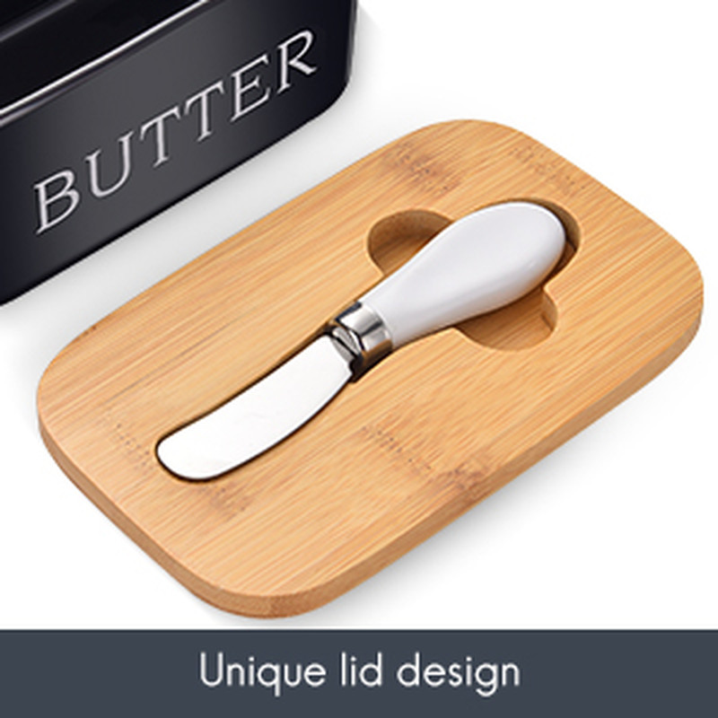Ceramic Butter Dish with Lid, Large Butter Keeper Container Kitchen Decor Black