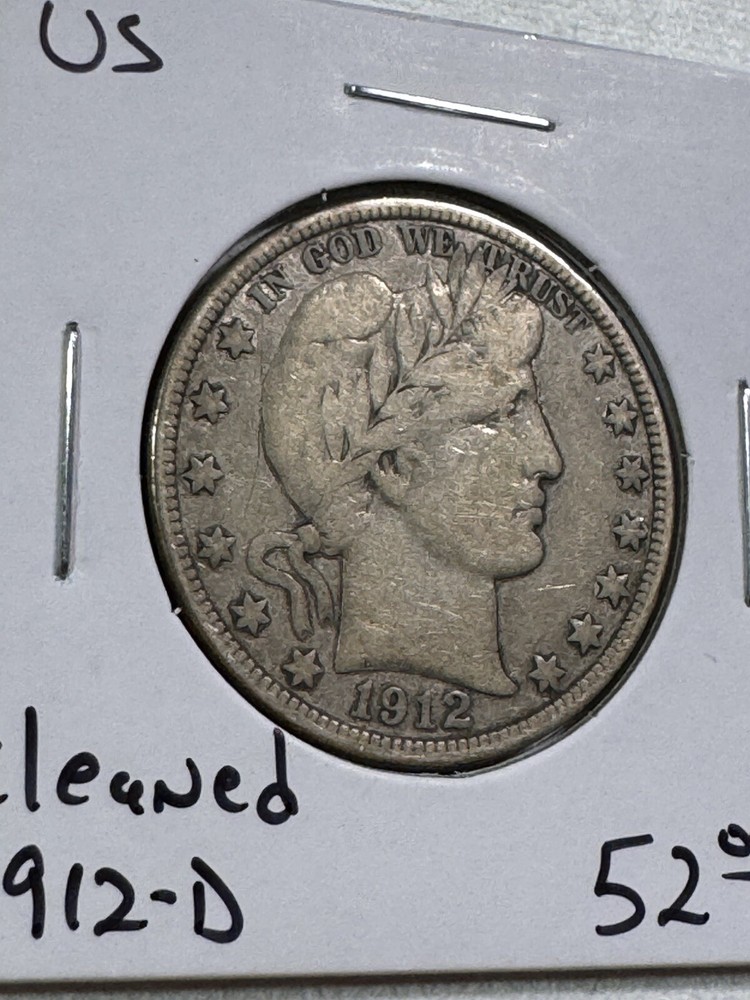 1912-D US Barber Silver Half Dollar Cleaned