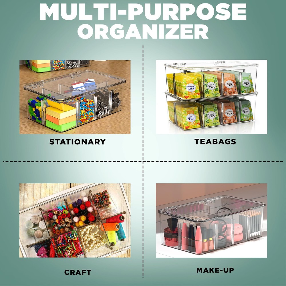 Utopia Home Tea Bag Organizer - Clear Pantry Box With Lids - Stackable