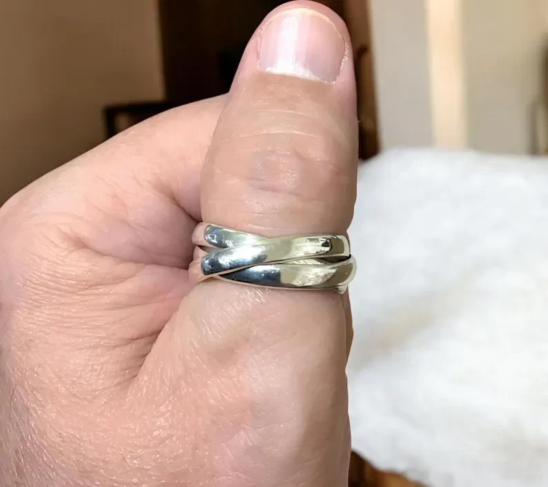 Triple Interlocked Sterling Silver Ring/Three Rolling Ring/Multi Band , All Size