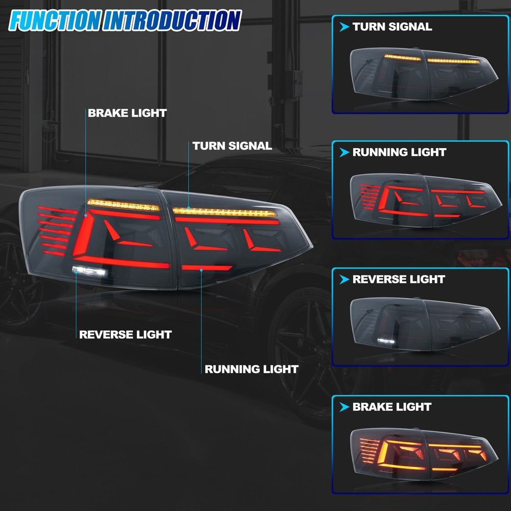 LED Tail Lights for Jetta MK6 2015-2018 Sequential Blinker Rear Lamps Assembly