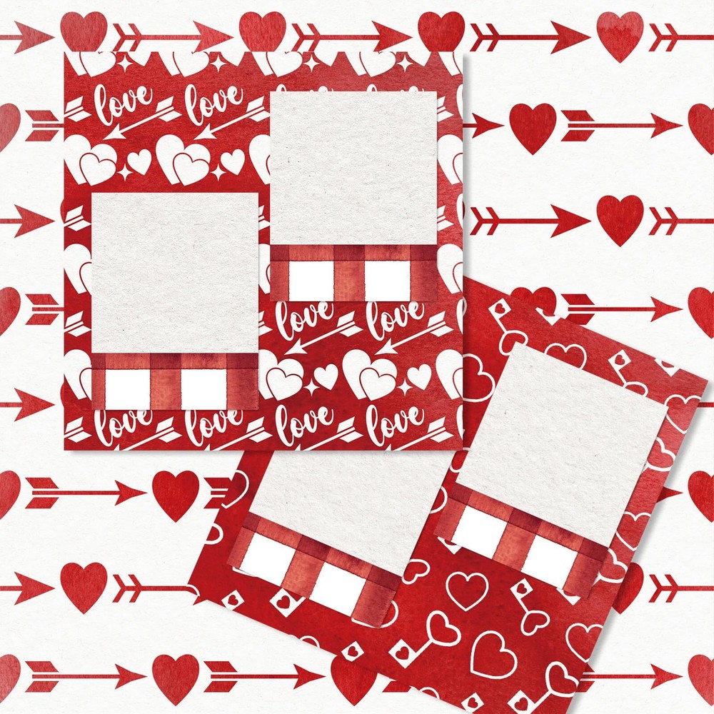 32 Sheets Valentine Pattern Paper Red White Love Heart Arrow Scrapbook Specia...