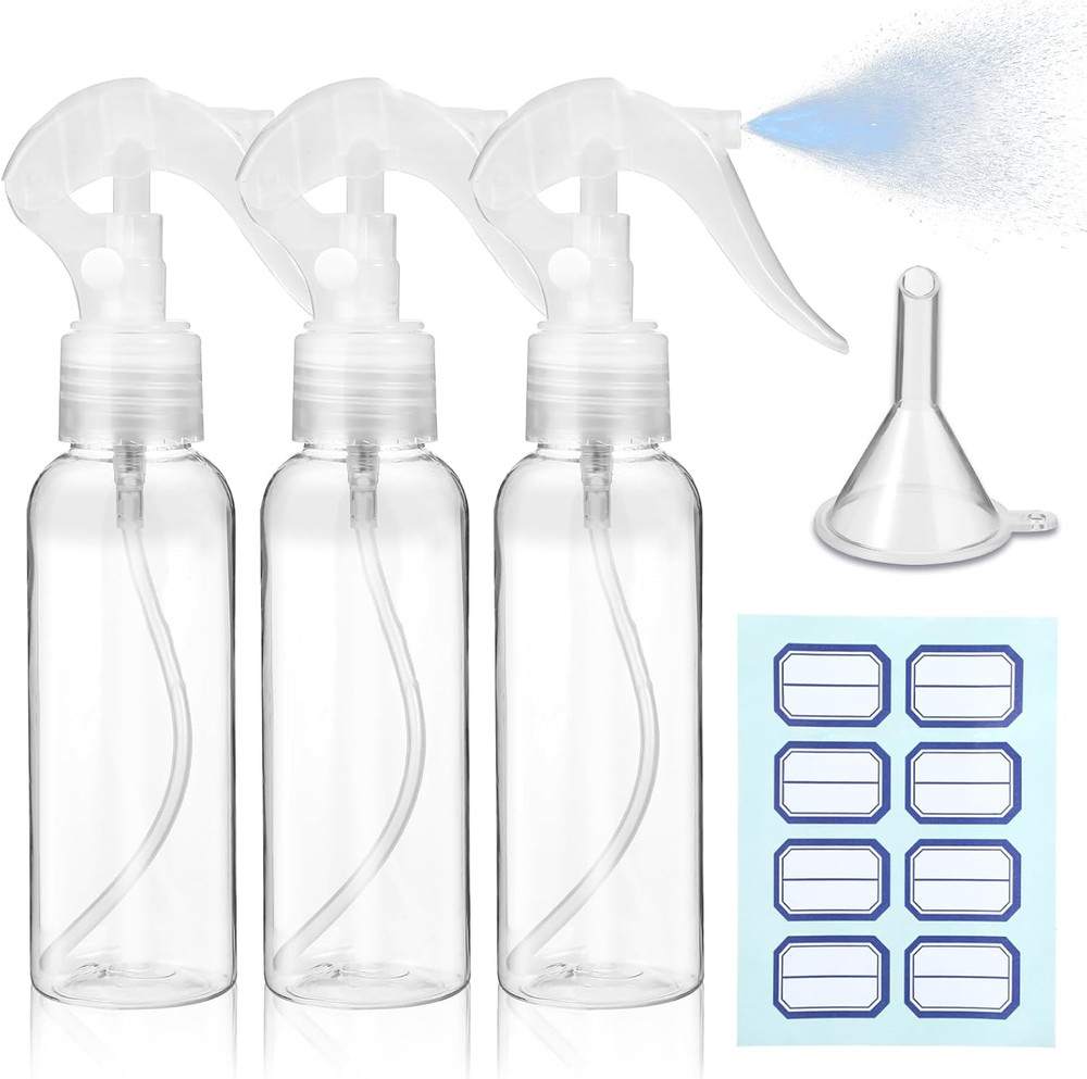 3Pcs Plastic Spray Bottles, 3.38Oz/100Ml Empty Small Spraying Bottles, Clear Fin