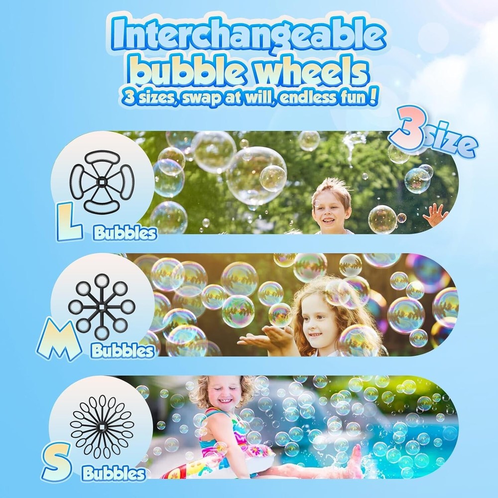 "Bubble Machine – 3 Size Bubbles, 2 Speeds Bubbles Per Minute,... "