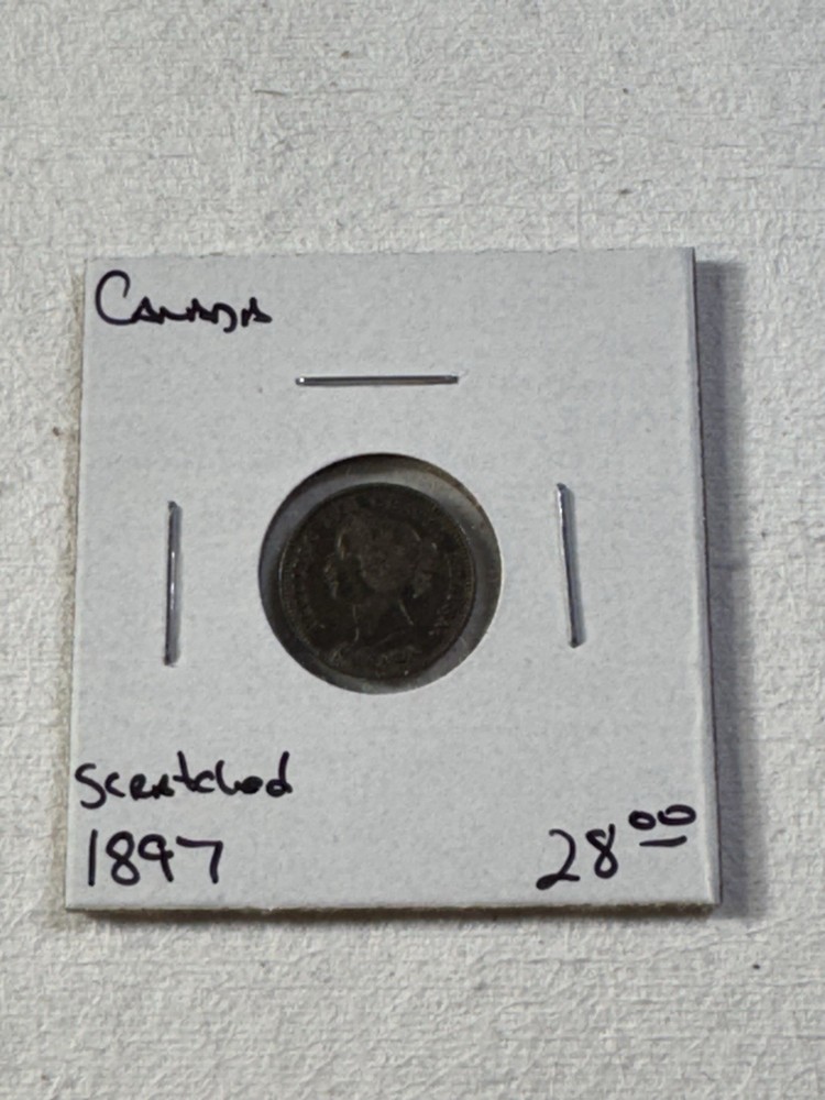 1897 Canada 5 Cents Small Silver Coin Scratched