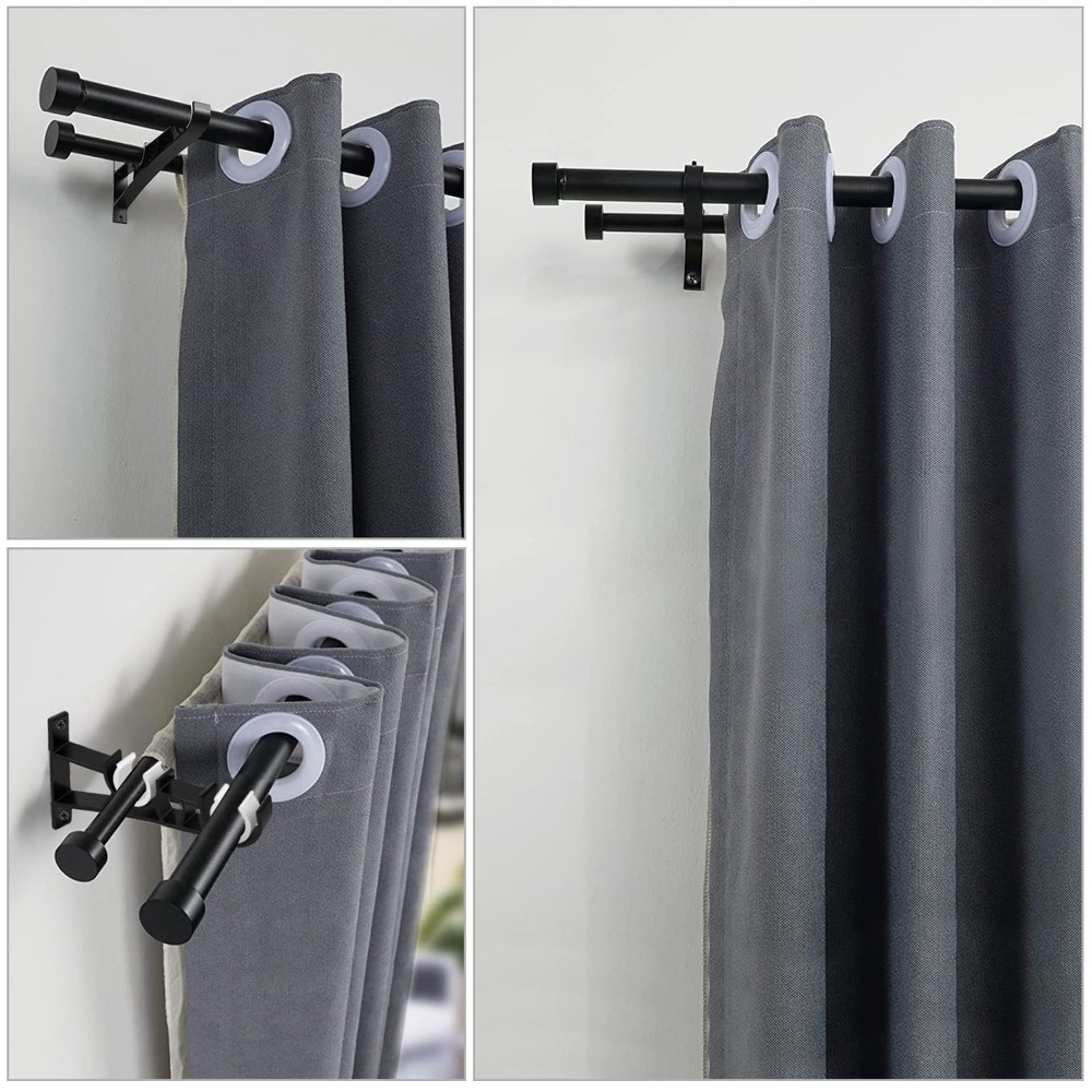 Curtain Rod Bracket, 3 Pack Double Brackets, Heavy 3 Pack, Black