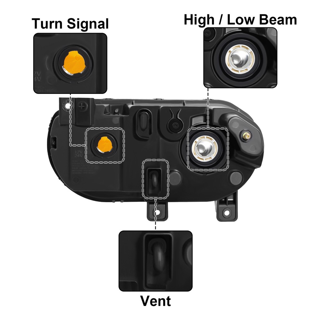 2PCS Headlights For 2008-2014 Dodge Challenger Black Housing Left+Right Pair