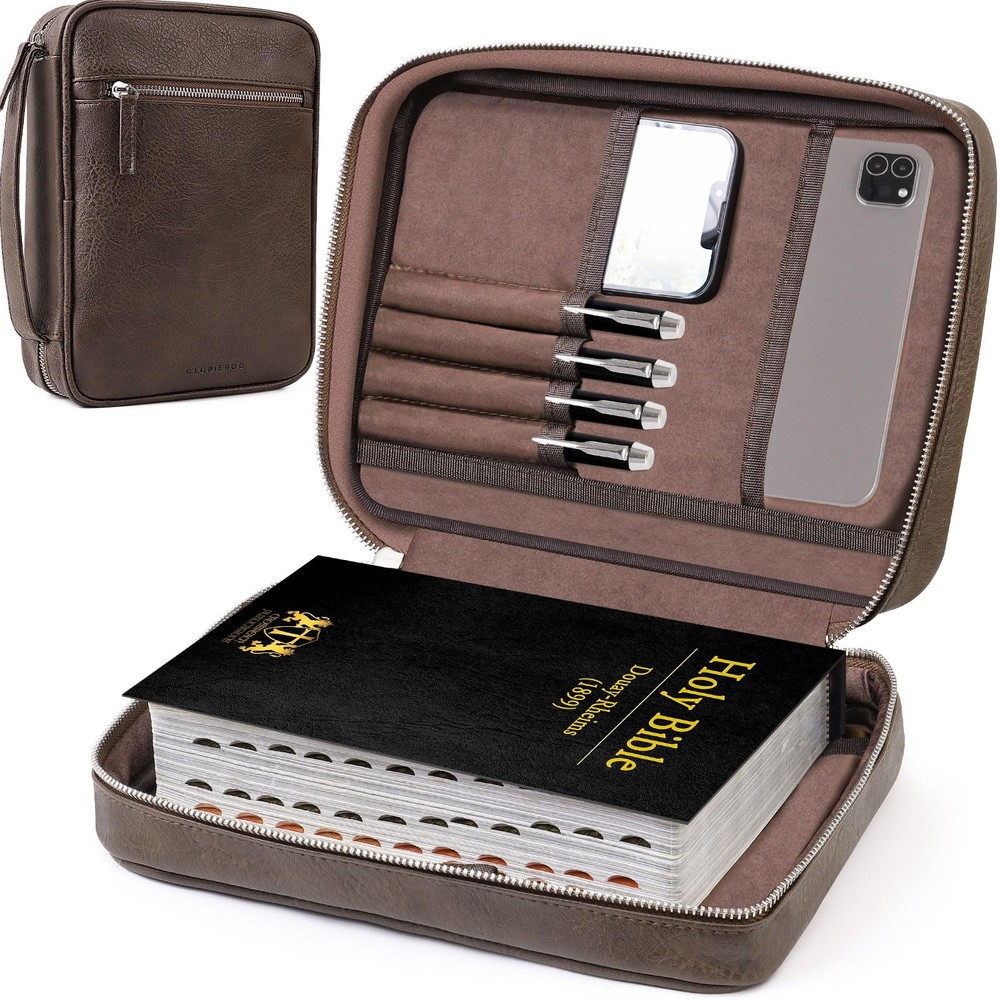 Bible Cover - Case with Durable Handle, Men's Large, Dark Brown
