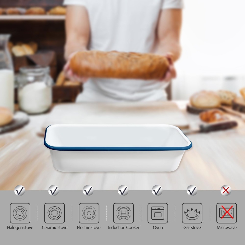 Large Enamel Bread Pan, Long Banana Bread Loaf Pan for Baking, Non-Stick Rect...