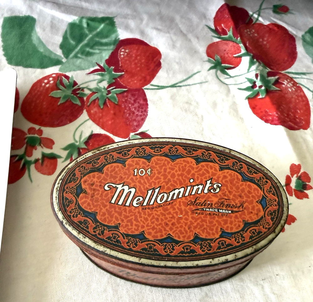 Vintage MELLOMINTS Red Tin Candy Container Advertising 10 Cents
