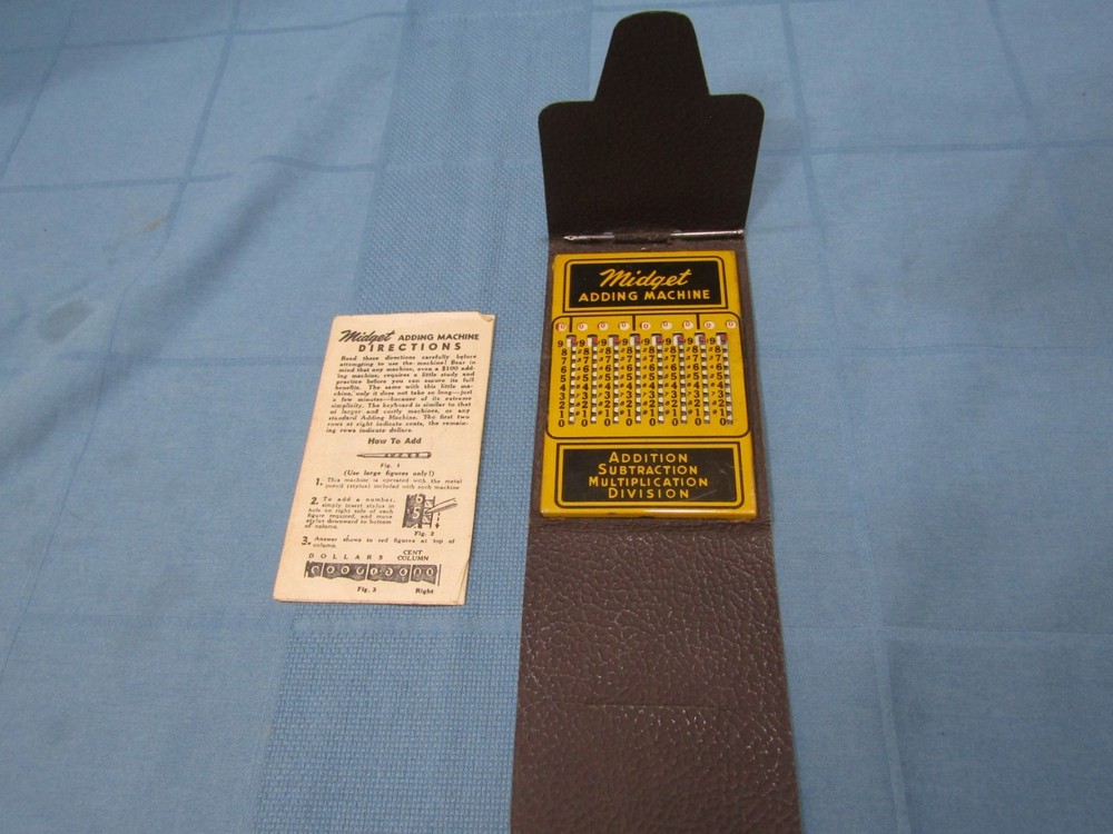 Vtg Midget Adding Machine 1950's "Calculator" w/ directions and case S