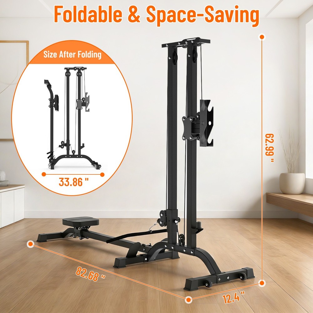 Lat Pulldown Machine Foldable with Seated Row 2 in 1 Cable Crossover Home Gym Eq