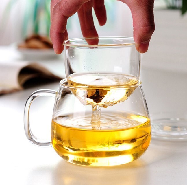 Clear Glass Tea Cup with Infuser and Lid, Borosilicate Large Tea Cup(Bulk 3 Sets