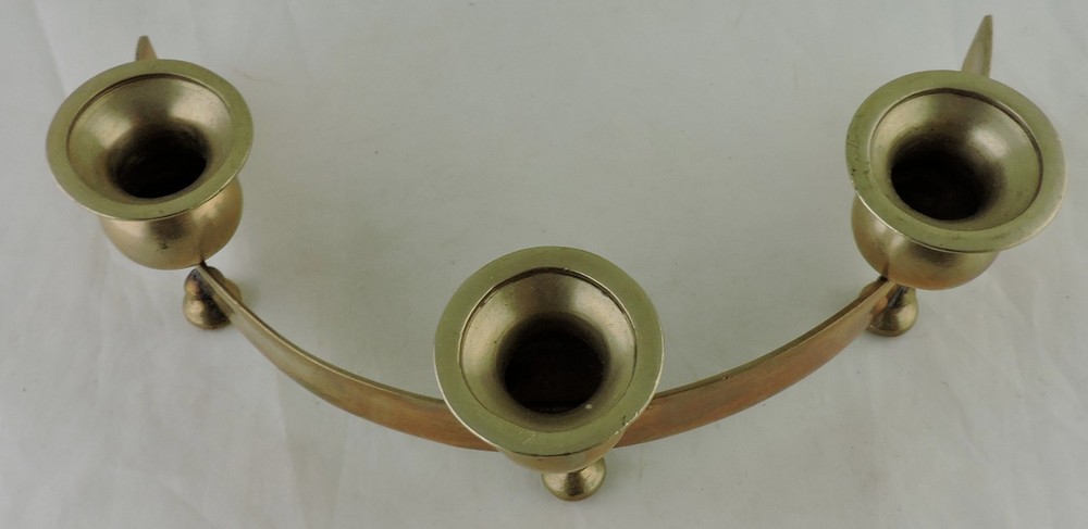 MID CENTURY MODERN DANISH STYLE BLASS THREE ARM CANDLESTICK HOLDER
