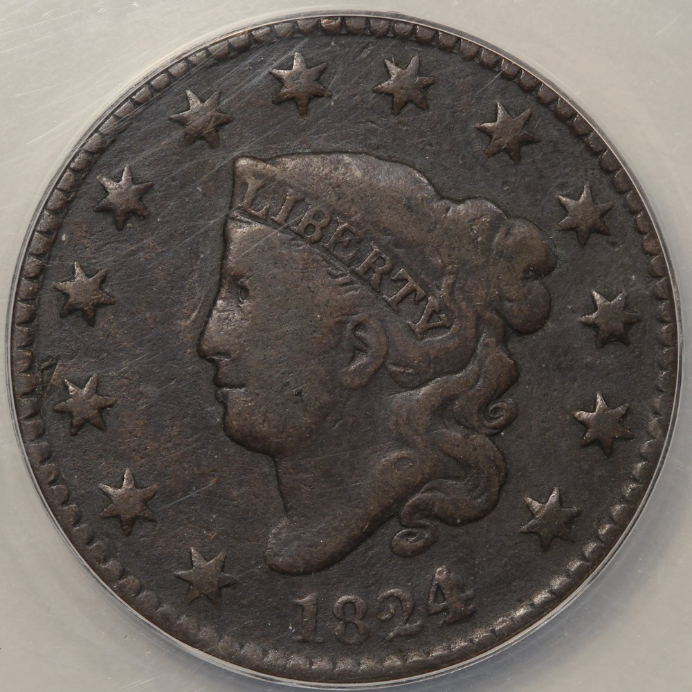 1824/2 Coronet Head Large Cent (N-1) ANACS VG-10
