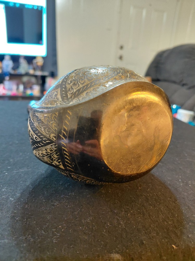Vintage Middle Eastern Etched Brass Vase