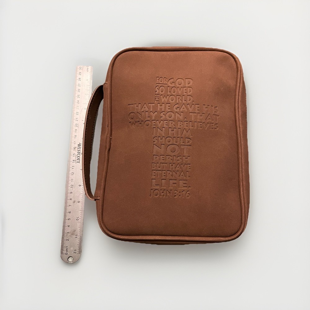 Brown Leather Bible Zippered Case With Handle
