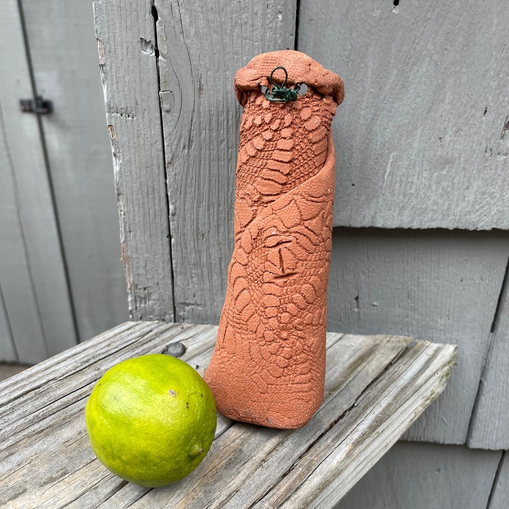 6" Primal Rolled Raw Surface Terra Cotta Pottery Clay Rustic Wall Vase