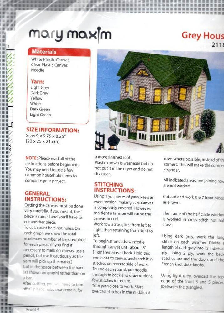 NIP!!! PLASTIC CANVAS KIT MARY MAXIM GREY HOUSE