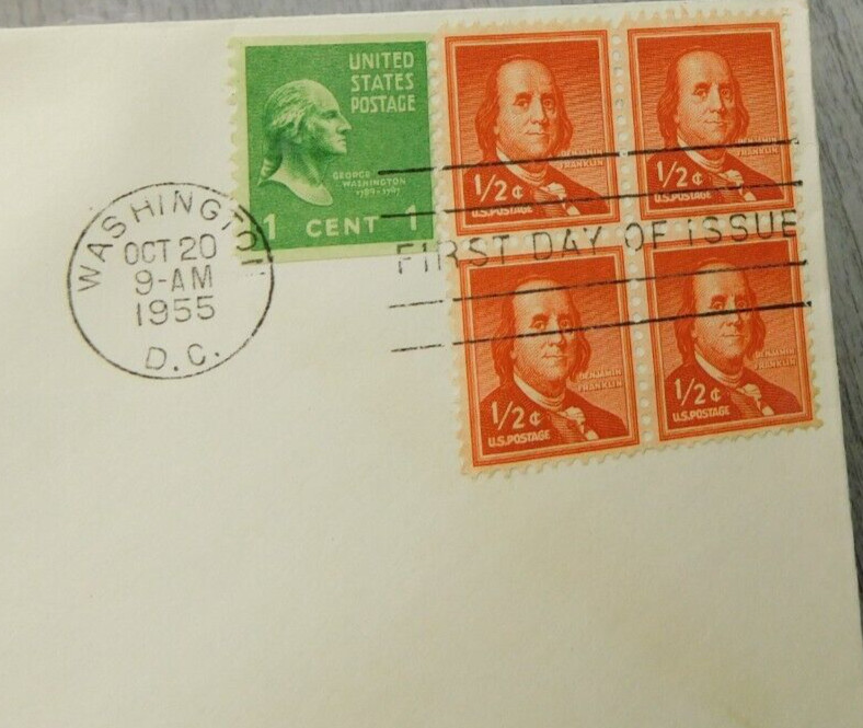 First Day Issue Benjamín Franklin George Washington 1955 Stamp Envelope Cover