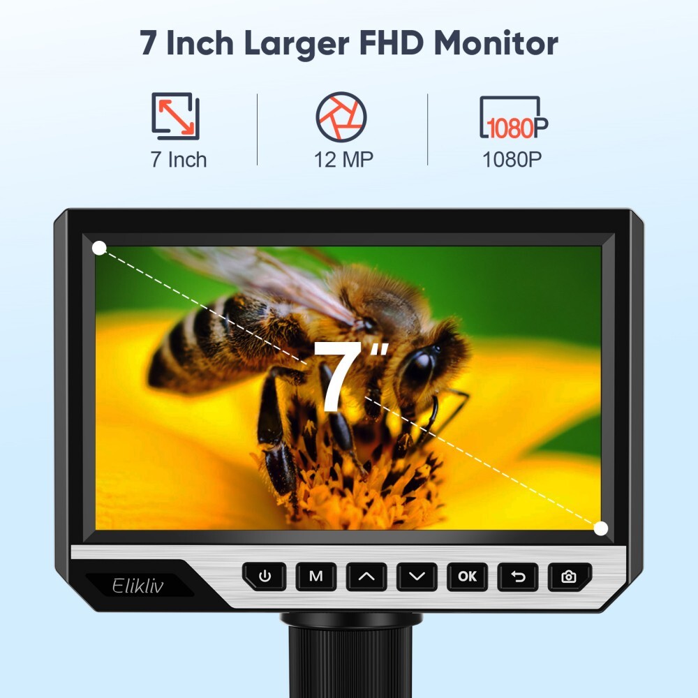 Elikliv 7'' LCD Digital Microscop 2000X Biological Microscope & Remote Control
