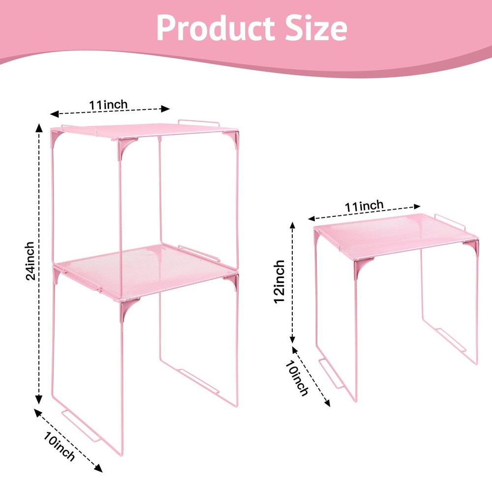 AUECOOME Stackable Locker Organizer Shelf for School Office Home - Light Pink