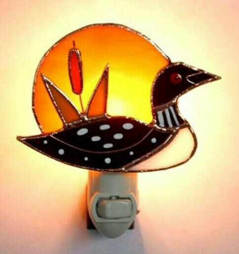 LOON SUNRISE STAINED GLASS NIGHTLIGHT NIGHT LIGHT GE259