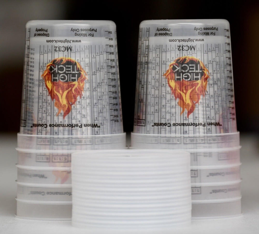 High Teck 10 32oz Quart Plastic Paint Mixing CUPS +  10 LIDS!