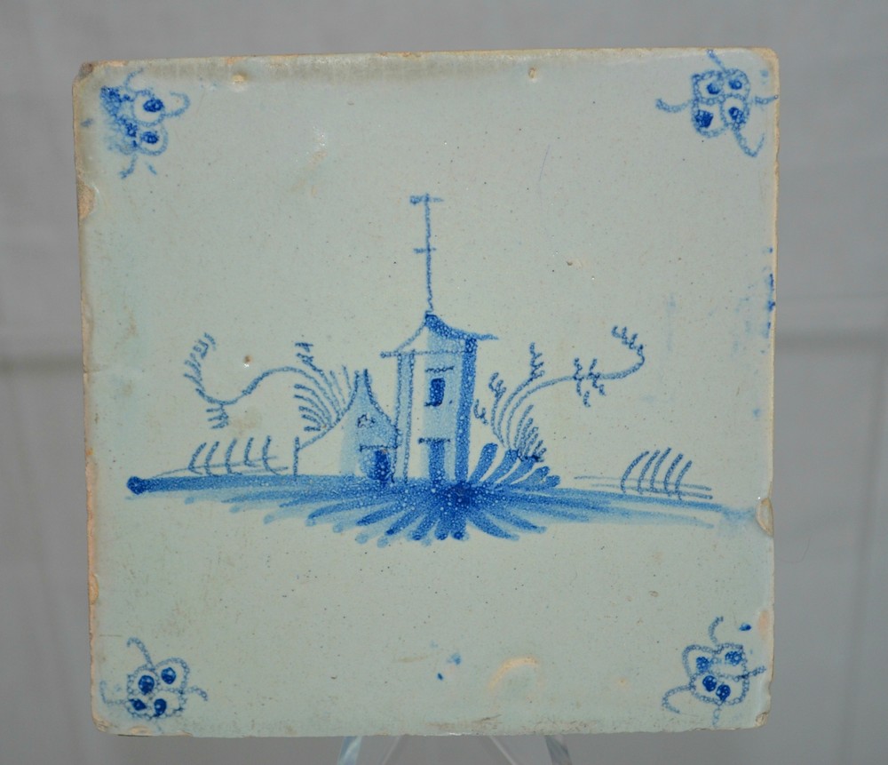 Delft Tile Dutch "Round House" with perimeter Floral Pattern