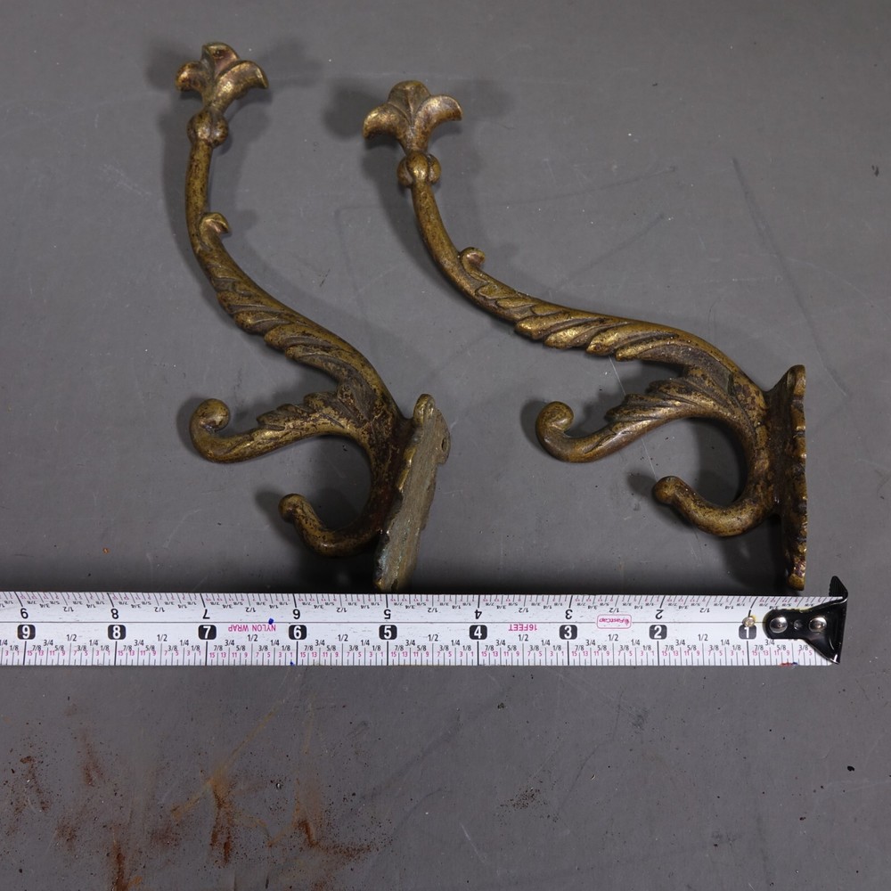 Antique Pair Bronze Hooks Hangers Decorative Art Architectural Hardware Elements