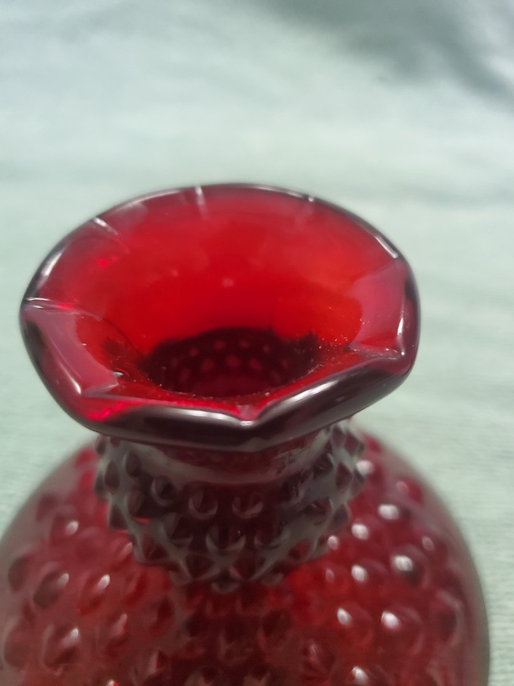 Pair Of Vintage Ruby Red Hobnail Candlestick Holders Glows B6