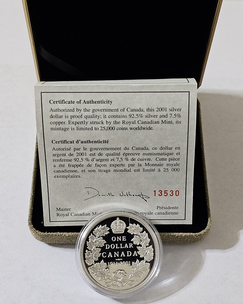 1911-2001 Canada Proof $1 Commemorative Silver Dollar 90th Anniversary