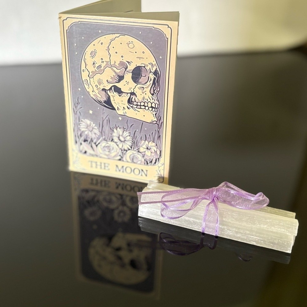 🌙 “The Moon” Mini Notebook + 5-Piece Selenite Bundle 🌙