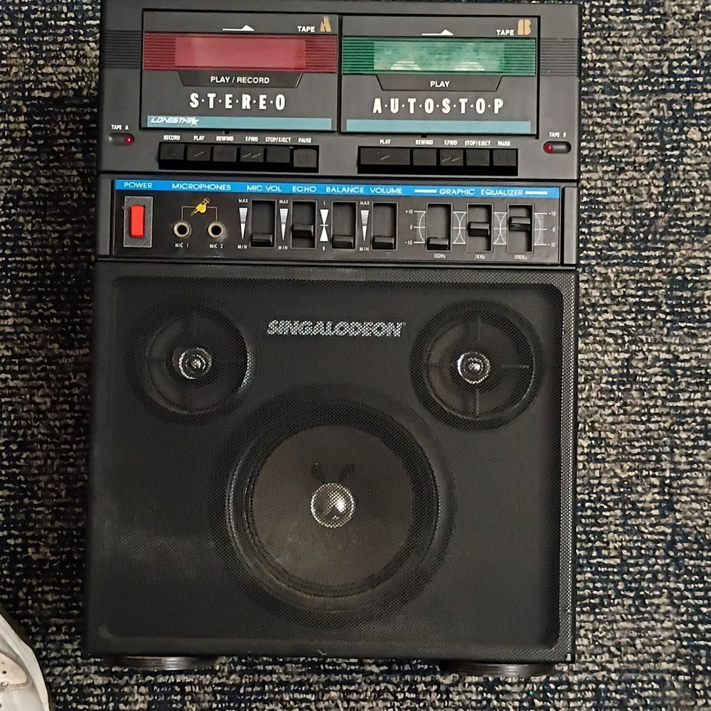 Lonestar K-5 Double Cassette Sing-Along Boombox Black Microphone Input Echo EQ