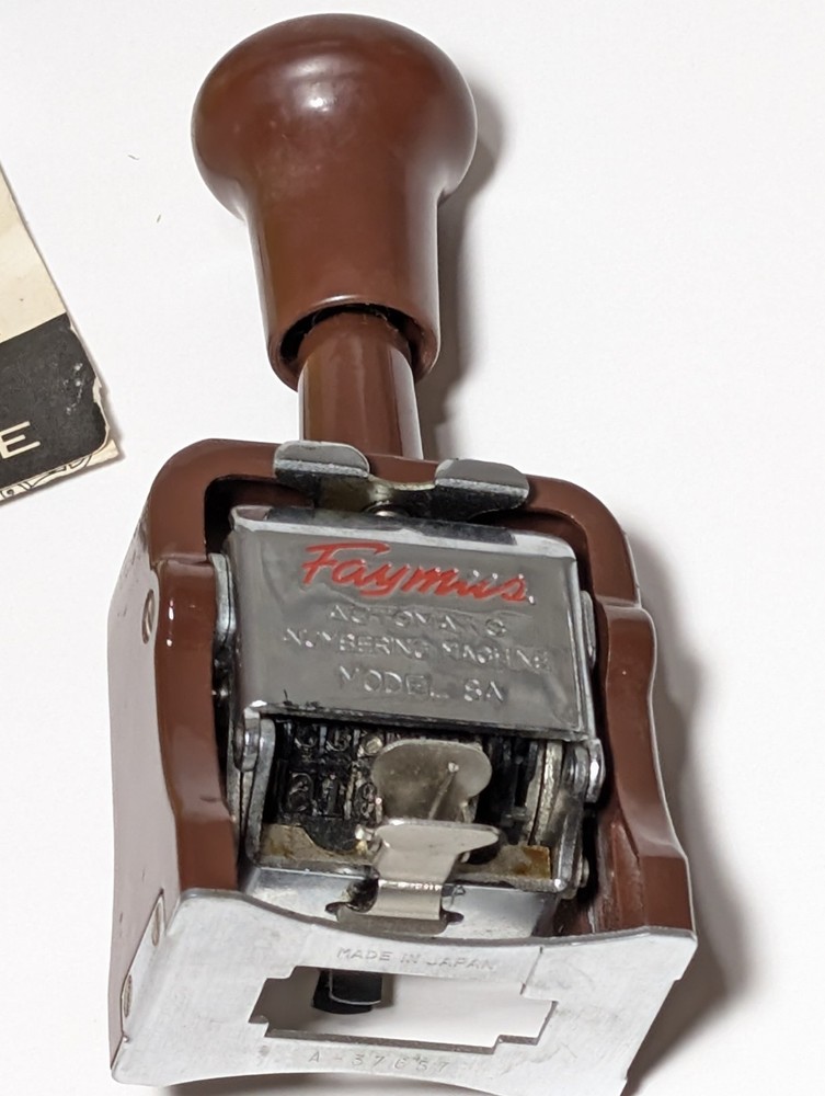 Automatic Numbering Machine 6 Wheel Stamp Faymus Model 8A