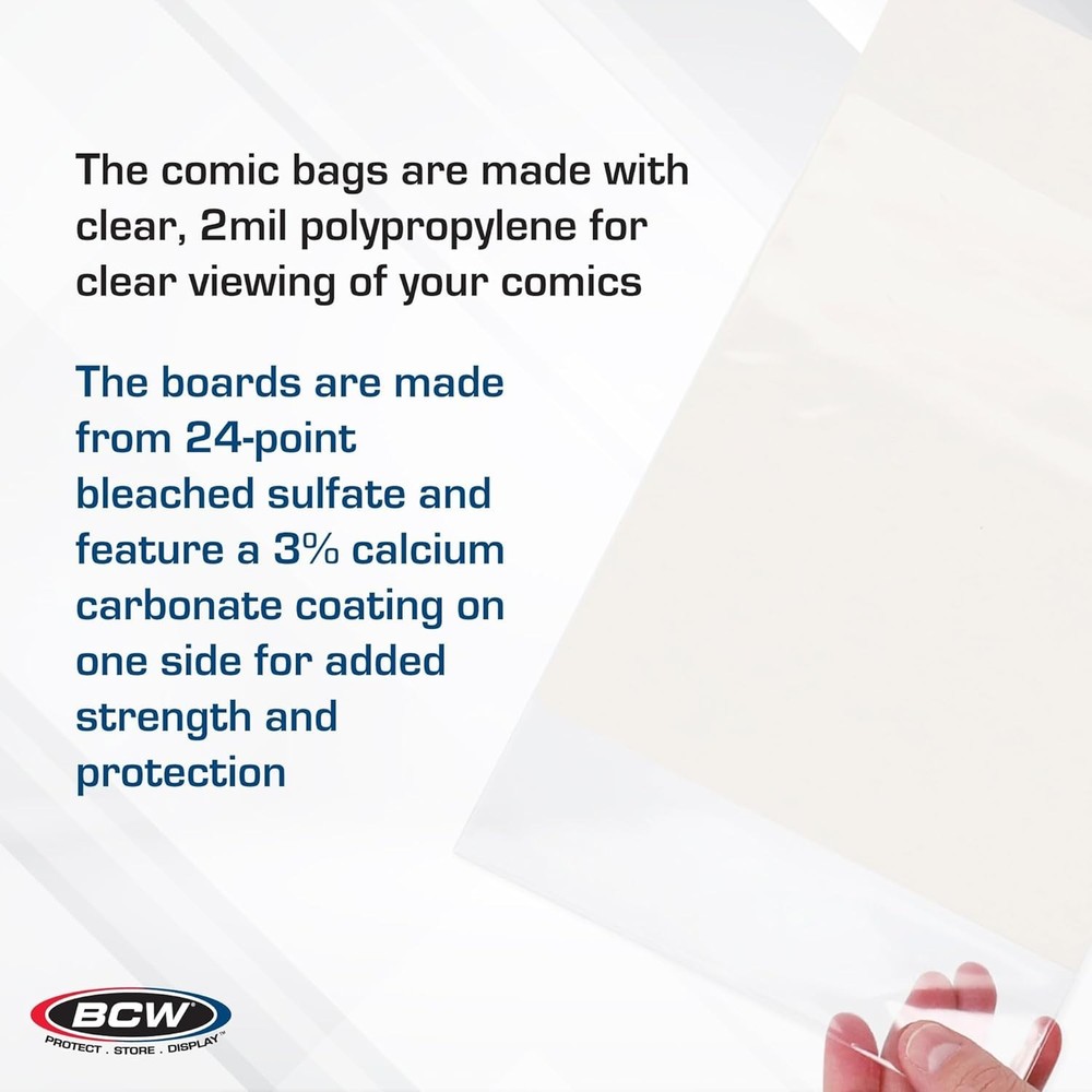 Current Comic Boards and Bags Combo | 100 Polypropylene Comic Bags & Backer B...