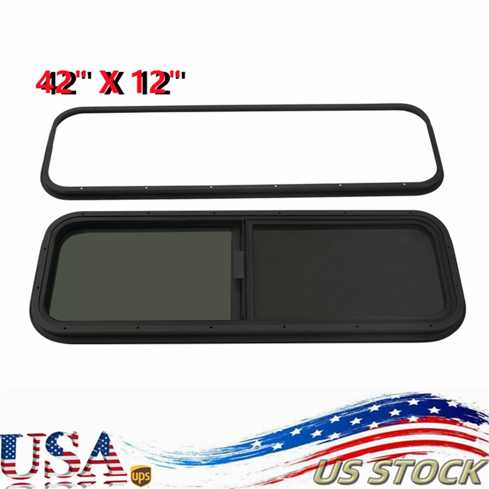 RV Window 42"W X 12"H Horizontal Privacy Sliding Window With Mounting Trim Ring
