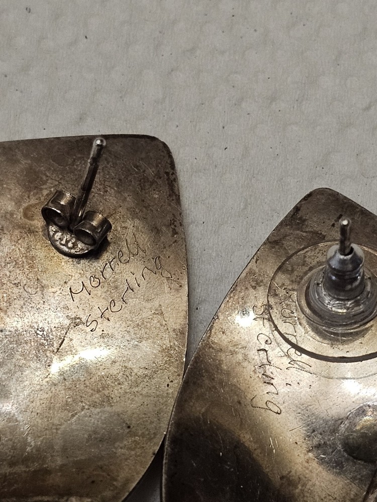 Vintage Native American Sterling Silver Earrings Signed Morrell Very Nice E4
