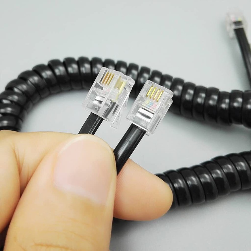 6Ft Four-core Telephone Handset Cable Cord Modular Coiled Black/Red/White