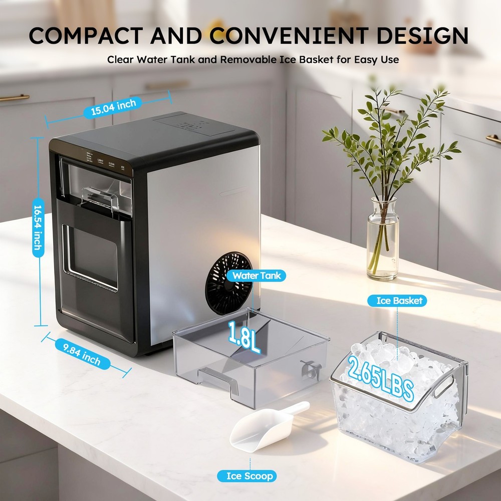 Nugget Ice Maker Countertop, Pebble Ice Makers Machine 44lbs/24H , Self-Cleaning