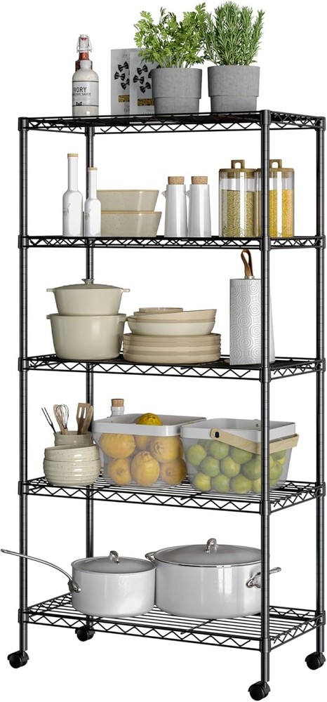 Multipurpose 5-Tier Wire Shelving - Heavy-Duty 1500 lb Capacity, Easy Assembly
