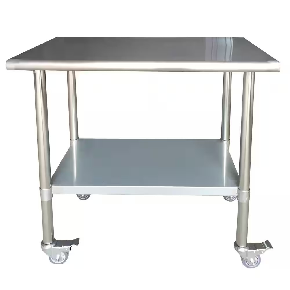 36 In. Stainless Steel Kitchen Utility Table with Casters and Adjustable Shelf