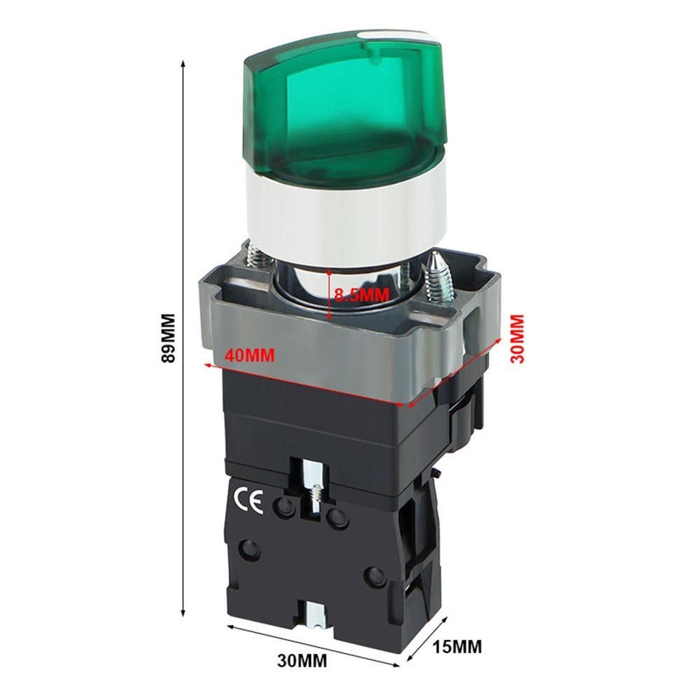 22MM 220V Rotary Switch with Green LED Light Self Locking ON OFF Knob Button