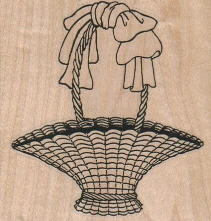 Basket With Bow 3 x 3" Rubber Stamp, Object Stamp, Basket Stamp